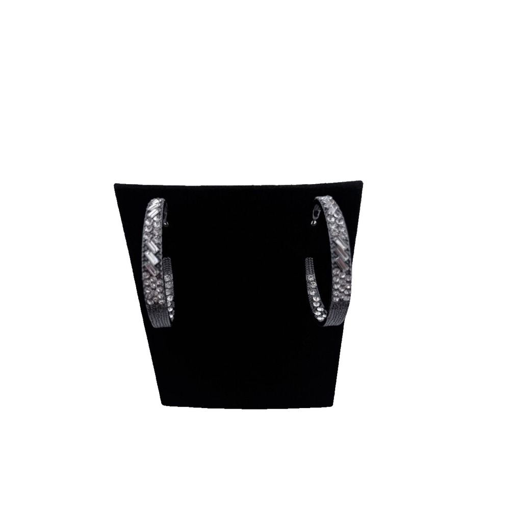 Glitzy by Association Paparazzi Rhinestone Hoop Earrings 1 3/4" Black